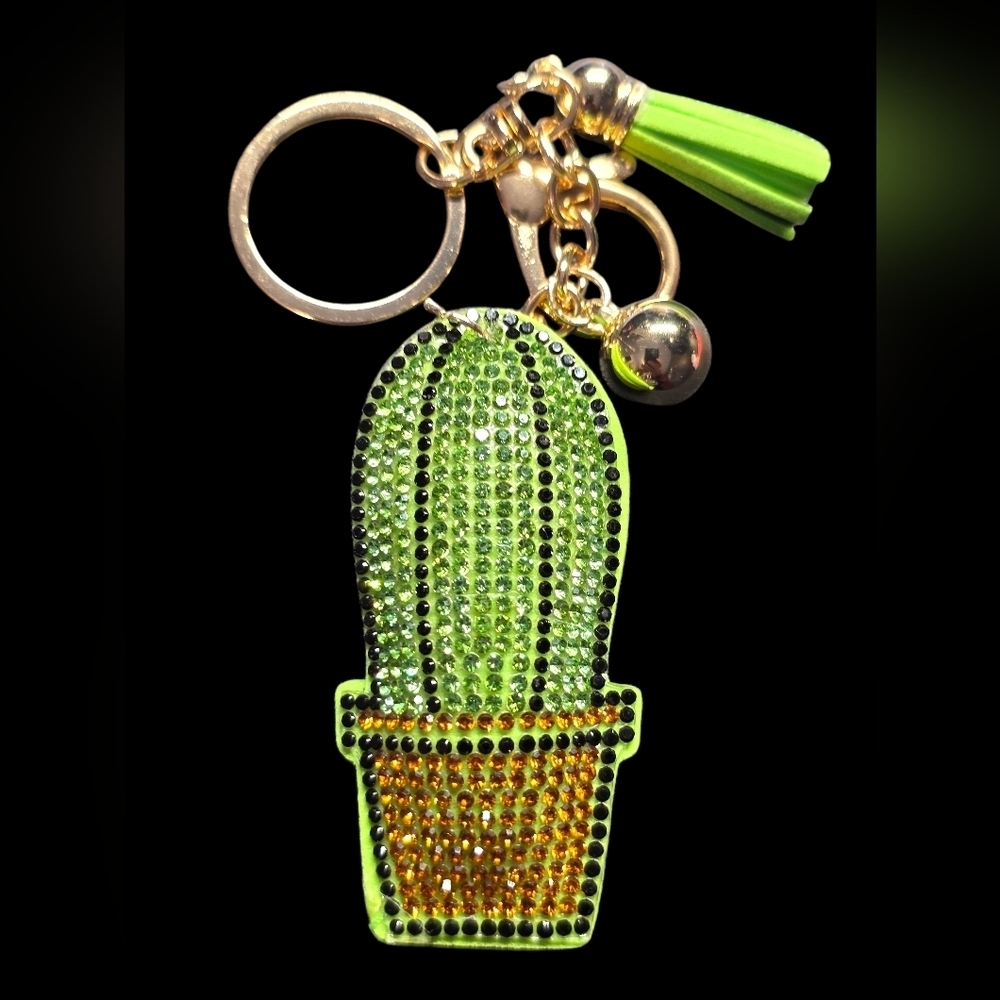 Cactus Plant Rhinestone Bag Charm Keychain